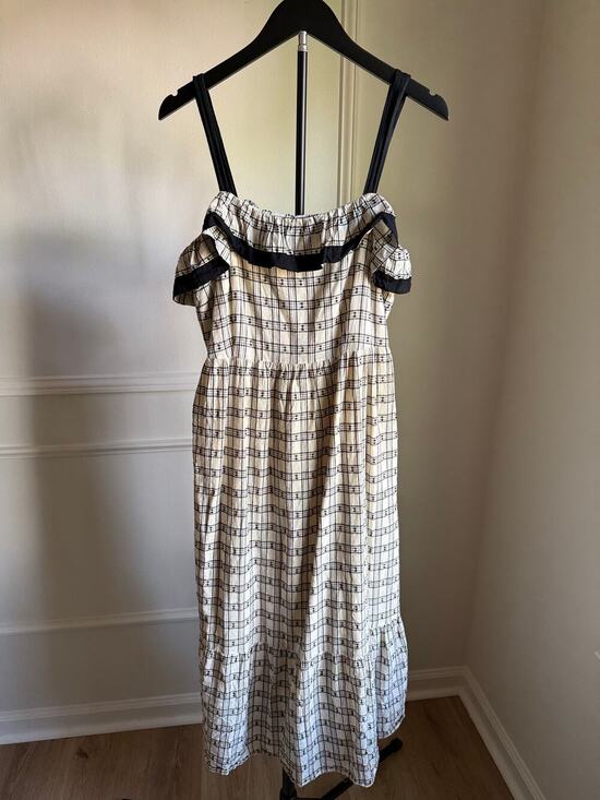 LOFT Dresses & Skirts - LOFT Plaid Cotton Midi Dress Size 6 Cream Black Tiered Prairie Cottagecore
